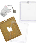 Lockable Thermostat Cover Box With Key For Wall Mount HVAC Control Panel, clear plastic components, installation screws, and key visible.