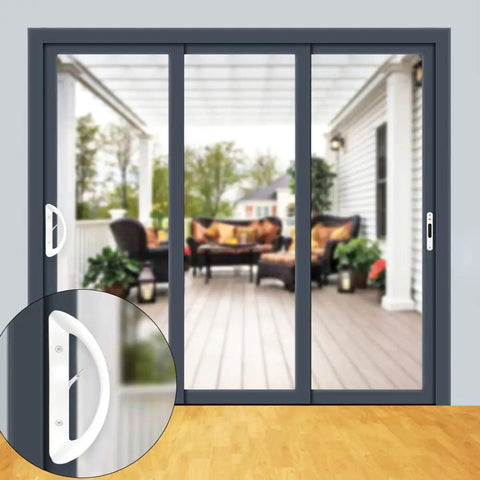 Patio Sliding Door Handle Set Replacement Mortise Style Fits 1-1/2 To 1-3/4 Inch Door Thickness White Aluminum