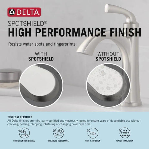 Arvo Brushed Nickel Bathroom Faucet For 1 Hole Vanity Sink, Single Hole Design With Push-Pop Drain, SpotShield Stainless Finish