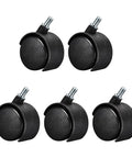 Set of 5 Super Smooth Silent Nylon Twin Wheel Furniture Casters With M8x15mm Threaded Stem for quiet replacement hardware.