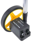 LiebeWH Measuring Wheel 0-9999.9m Telescopic Handle 0.5% Accuracy close-up showing yellow wheel and measuring display.