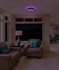 Motion Sensor LED Ceiling Light 14 Inch Dimmable 1600 Lumens Fixture With RGB Mood Lighting in living room at night