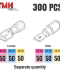 Heat Shrink Spade Connectors Kit 300 Pieces AWG 22 10 Electrical Wire Connectors Female and Male Spade Terminals illustration
