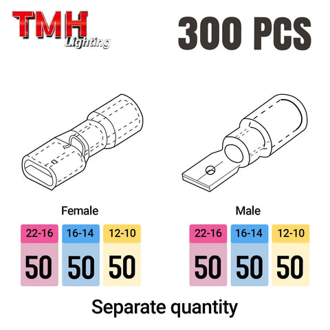 Heat Shrink Spade Connectors Kit 300 Pieces AWG 22 10 Electrical Wire Connectors Female and Male Spade Terminals illustration