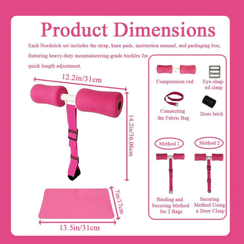 Dimensions of Pink Nordic Curl Strap With Pad For Home Workouts Compatible With Nordstick Built Tough diagram