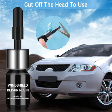 4-Piece Windshield Repair Kit for Chips and Cracks, DIY Auto Glass Fix Tools With Nano Repair Fluid for star-shaped crack repair.