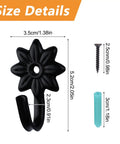 Heavy Duty Retro Flower Wall Hooks Eight Pack Slick Vintage Decorative Hardware Holds Up A Ton, shown with size details and mounting screw.