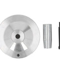 Precision Mini Lathe Handwheel Replacement With Rock Solid Aluminum Handle For 7x10 7x12 7x14 And 0618 Machines showing aluminum handwheel, axle, and components.
