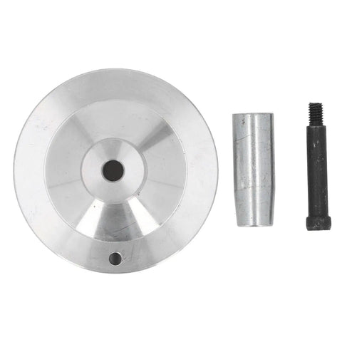 Precision Mini Lathe Handwheel Replacement With Rock Solid Aluminum Handle For 7x10 7x12 7x14 And 0618 Machines showing aluminum handwheel, axle, and components.