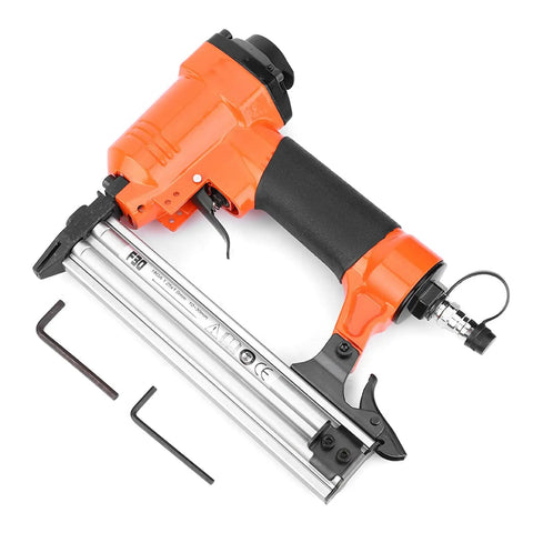 Top Shelf Industrial Pneumatic Brad Nailer With Bullyproof Steel Construction delivers rapid fire performance, featuring a durable grip and metal body.