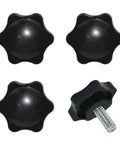 Slick Black Star Hand Knobs 4 Pack Featuring 1/4 20 Thread Solid Build Cabinet Hardware For Furniture Drawers No Fuss Easy Install To Level Up Your Cabinetry Today, star-shaped, black knobs with ergonomic grips and screws.
