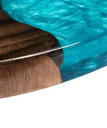 Close-up of 16 Inch Reversible Epoxy Wood Lazy Susan with Blue Gradient Marble Surface detailing the wood and epoxy finish
