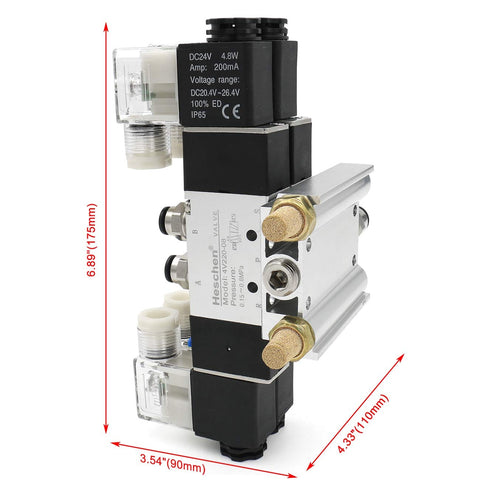 Front view of Electrical Pneumatic Twin Solenoid Valve 5/2 Way Internally Piloted, 24VDC, PT1/4 Ports, with manifold base.
