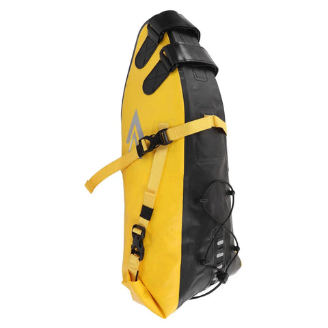 Durable 13L Bikepacking Bag For Long Rides With Large Capacity Yellow And Black Exterior Built To Last Buckles And Waterproof Material