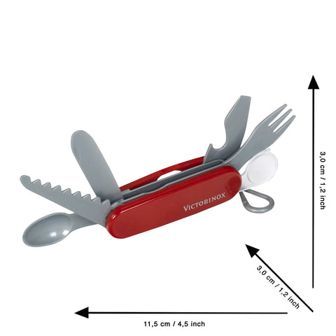 Kids Pocket Knife Toy 4.4 Inch VX Red Swiss Army Style Pretend Tool with realistic stainless steel look and tools for imaginative play.