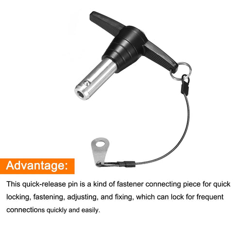 T Handle Lock Pin Five Eighth Inch Stainless Steel Quick Release Pin With Lanyard Cable One And Three Sixteenths Inch Usage Length Thirty mm Total Length Eighty Eight mm Beefy Workhorse Push Button Lock Pin For Equipment And Machinery, side view