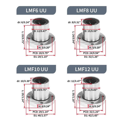 Round Flange Linear Motion Bearing LMF6UU 30UU With Anti Rust Plating Half Pack Pro Grade Smooth Glide For CNC Machines And 3D Printers Durable Precision Bearing For Easy Install And Quiet Operation size chart