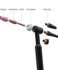 68 Piece TIG Welding Torch Stubby Gas Lens Accessories Kit for WP 17 18 26 showing nozzle, collet body, gasket, back cap