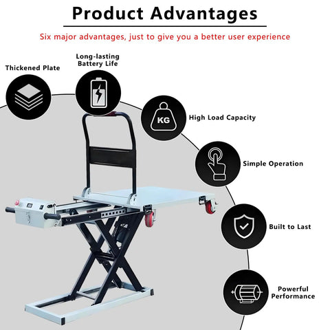 No Sweat Hydraulic Scissor Lift Platform And Portable Flatbed Dolly With Four Heavy Duty Swivel Wheels Built For Easy Shop Tasks And Smooth Transport Up To 440 Pound Capacity showing product advantages.