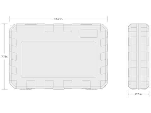 Diagram of the storage case for 3/8 Inch Drive Deep 12-Point Impact Socket Set With Case, 19-Piece Metric Range 6-24 Mm, dimensions shown.