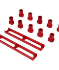 Pro Grade 10 Pack Bench Dogs Non Slip Aluminum Clamps for Woodworking Workbench Stops 20mm Dia with 2 Red Bases shown