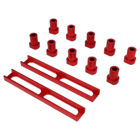 Pro Grade 10 Pack Bench Dogs Non Slip Aluminum Clamps for Woodworking Workbench Stops 20mm Dia with 2 Red Bases shown