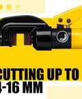 Heavy Duty 8 Ton Hydraulic Rebar Cutter For 5/8 Inch Steel Bar Manual Bolt Chain Shear Tool close-up showing cutting capability of 4-16 mm.