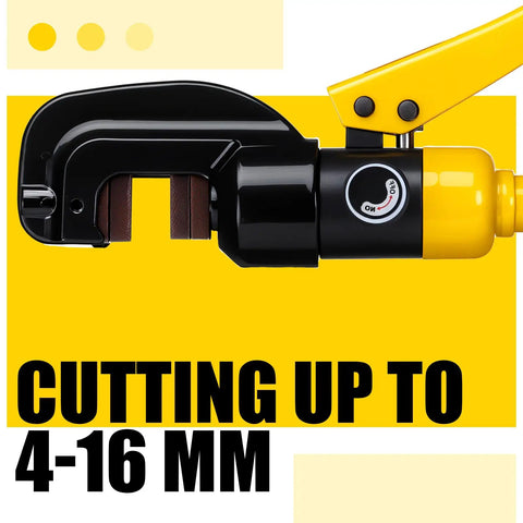 Heavy Duty 8 Ton Hydraulic Rebar Cutter For 5/8 Inch Steel Bar Manual Bolt Chain Shear Tool close-up showing cutting capability of 4-16 mm.