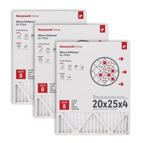 20x25x4 MERV 8 Furnace And AC Air Filter 3 Pack High Efficiency Home Air Cleaner for Dust and Allergens