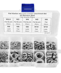 Heavy Duty Stainless Steel Washer Set With 260 Pcs Spring And Flat Washers In Seven Sizes M2.5 To M10 Rust Resistant Assortment Kit For Home Workshop And Factory Use, box view