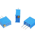 Pro Grade 60Pcs 12 Value 3296W Multiturn Trimmer Potentiometer Kit showing blue variable resistors with top adjustment