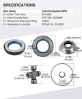 Heavy Duty Front Axle Seal U Joint Kit With Inner Knuckle Oil Seals Outer Tube Seals And Hub O Rings For 2005 Through 2019 Ford Super Duty F250 F350 F450 F550 Dana 60, size chart and parts
