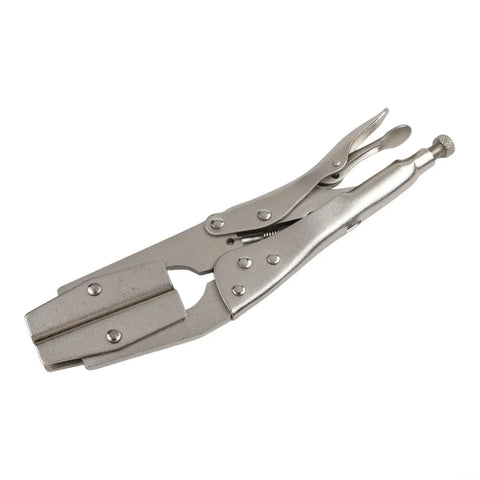 Heavy Duty Locking Radiator Hose Clamp Pliers With Strong Carbon Steel Jaws For Fast Welding Electrical Auto Repair And Quick Pinch Off Setup, showing silver pliers with a locking mechanism.