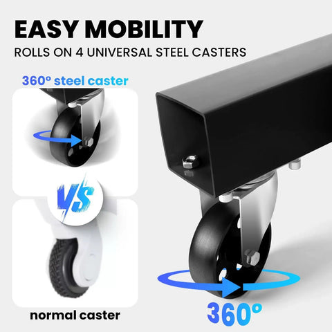 Rock Solid Heavy Duty Two Ton 4400 Pounds Engine Hoist Cherry Picker showing 360-degree steel casters for easy mobility.