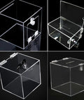 Four Pack Clear Self Adhesive Acrylic Hinges With Continuous Piano Design, No Drill Needed For Crafts Or Aquarium Lids, Super Secure Peel And Stick Fit, Rust Proof 65 By 40 Mm Hardware on transparent container with lock and key.