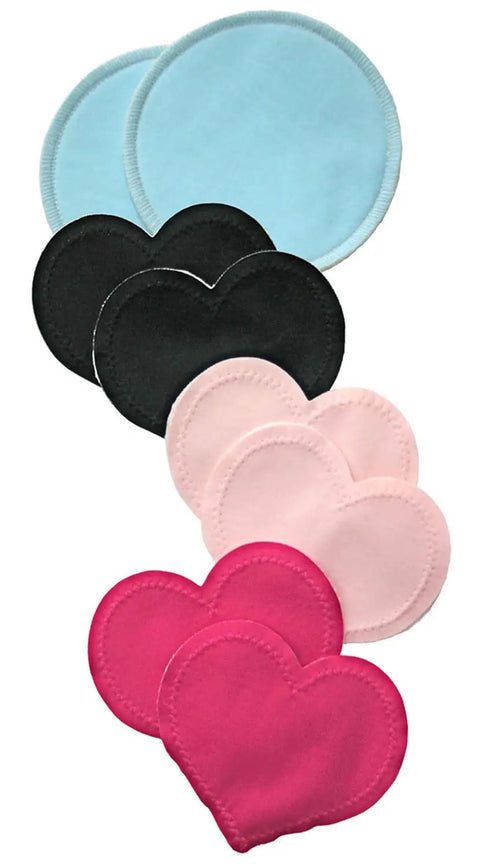 Reusable Nursing Pads For Breastfeeding Women Washable Multi Color Variety Pack With Three Regular Thin Heart Shaped Pads And One Overnight Thick Pad