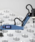 Wlikoci 600 Watt Electric Tapping Machine With 360 Degree Universal Cantilever Arm, precision tool with display and drill bit.