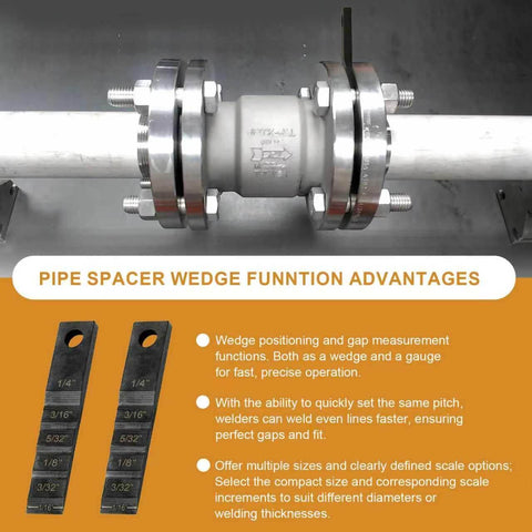 Three Quarters Inch By Four Inch Pipe Spacer Wedge Step Gauge For Welding Alignment Pro Grade Dual Wedge Tool With Lanyard Hole Pipefitter Essentials Great For Precise Gap Setup On Plate And Pipe 2 Pack shown with illustrations and use benefits.
