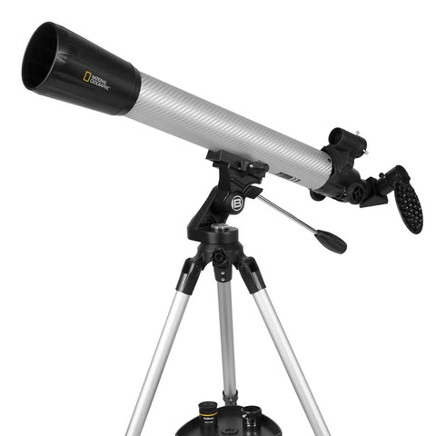 70mm Telescope With Phone Adapter Carbon Fiber Body Silver Finish For Epic Moon And Planet Views shown mounted on tripod
