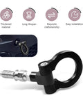 Hardcore Heavy Duty Alloy Racing D Ring Front Bumper Tow Hook Screw On Towing Trailer Puller Black gear close-up view.