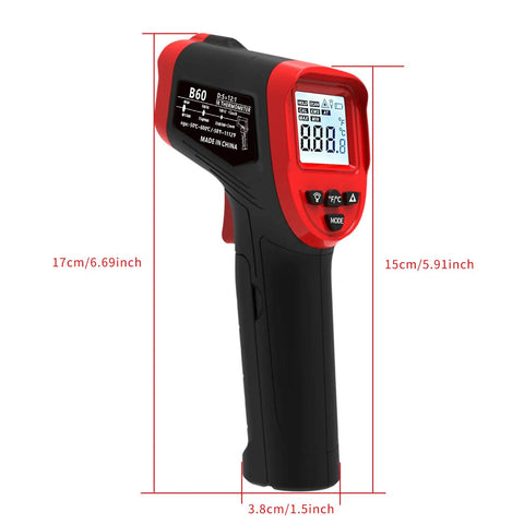 Handheld Infrared Temperature Gun For Cooking From Pizza To Grill And Oven, Fast Readout With Adjustable Emissivity 0.1 To 0.99, Fahrenheit Or Celsius, Max Min Memory, Auto Power, Great For Meat Food Griddle And Kitchen, 17cm red and black