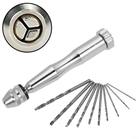 Manual Hand Drill Kit With Ten Bits 0.3 To 3.5mm Chuck For Wood Plastic PCB Jewelry Crafting Precision Mini Drill Bit Set displayed