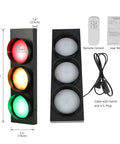 Traffic Light Wall Lamp With Remote Control, Retro LED Stop Light Decor, 470x140mm, shown with remote, power cable, and manual