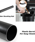 Rubber knocking rod and plastic barrel for Ridiculously Slick Vertical Espresso Knock Box For Coffee Pucks And Grounds.