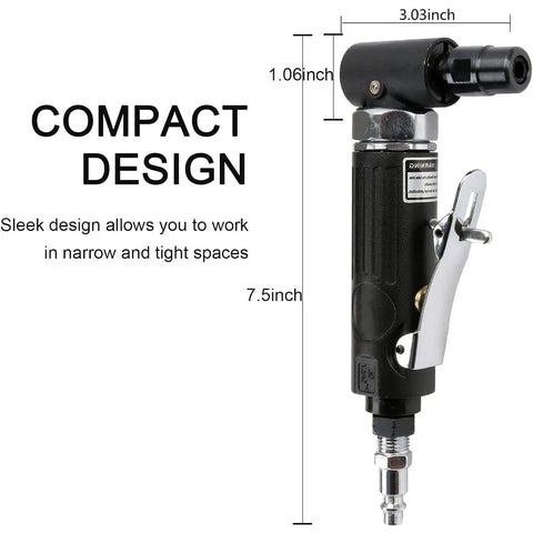 Right Angle Pneumatic Die Grinder 25000 RPM Air Powered Tool featuring compact design for tight spaces and easy maneuverability.