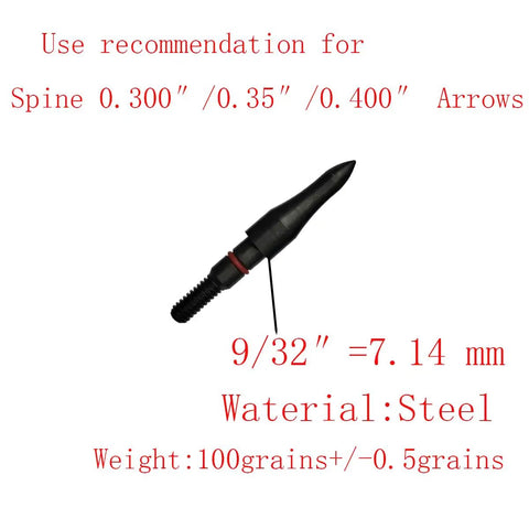 12 Pack Screw In Archery Field Points, CNC Machined Steel, Durable, 100 to 300 Grain Weights, Eight Thirty Second Thread, Fits Most Shafts