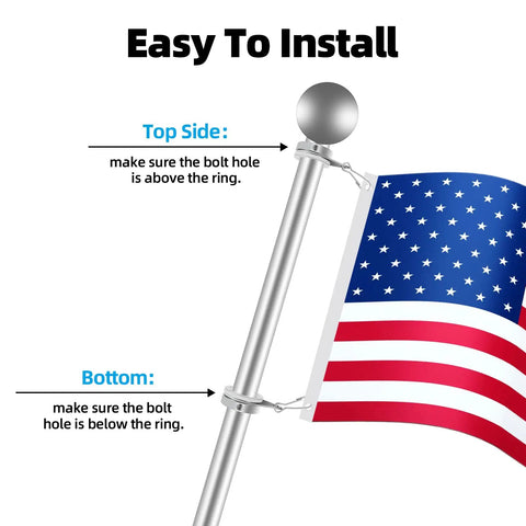 Installation guide for Heavy Duty Flag Pole Rings For One Inch Poles with 360 Degree Swivel Clips and foolproof anti wrap design.