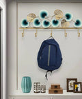 Heavy Duty Wall Mounted Coat Rack For Front Door Entryway Hand Welded Steel Hooks For Hallway Living Room Space Saver Style Clothes Organizer with blue backpack