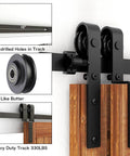 Bypass Sliding Barn Door Hardware Kit For Double Wooden Doors On One Track 6.6 Ft Rail, showing heavy duty track and rollers