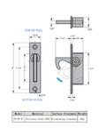 Technical drawing of Pocket Door Handles Stainless Steel 304 Edge Pull Hidden Flush Mount Sliding Door Pull with dimensions.